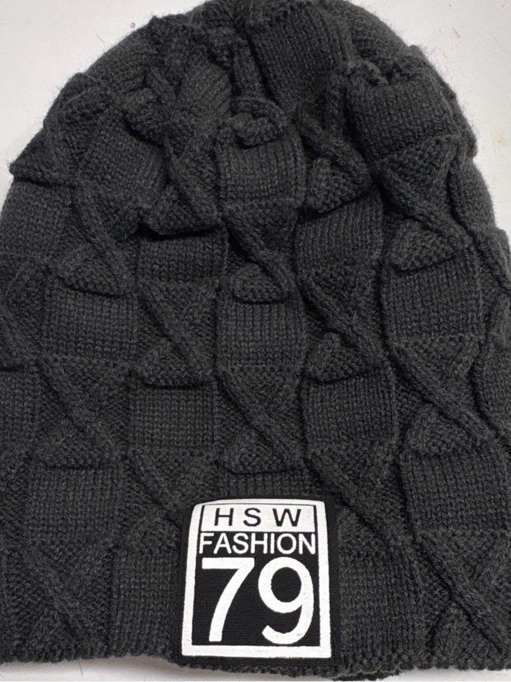 HSW Fashion 79 Dark Grey Cable-Knit Beanie